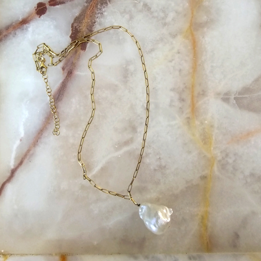 Baroque Edison Pearl Paperclip Necklace 925 Gold Plated